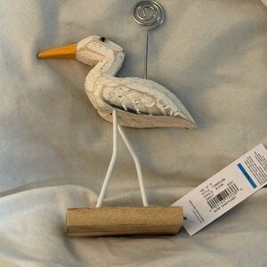 White and Orange Pelican Photo Holder Beach Home Decor